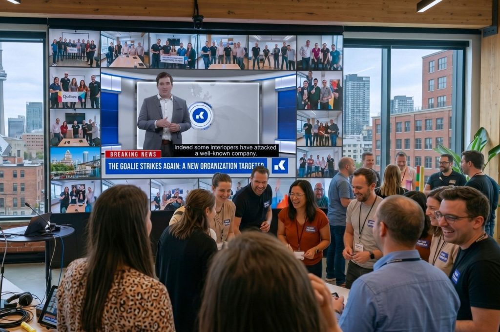 Multi-site team building activity – intro video shown to all teams through a video call